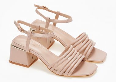 Πέδιλα με χοντρό τακούνι σε καρέ γραμμή - Nude - Issue - 