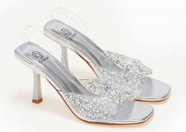 Πέδιλα με διαφάνεια και χάντρες - Ασημί - Issue - 