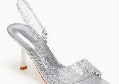 Πέδιλα με διαφάνεια και λεπτό τακούνι - Ασημί - Issue - 