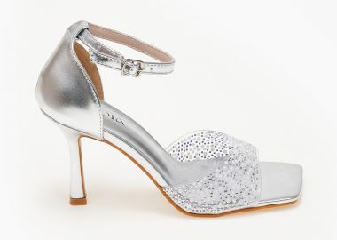 Πέδιλα με διαφάνεια και strass - Ασημί - Issue - 