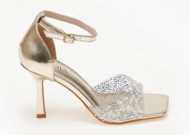 Πέδιλα με διαφάνεια και strass - Χρυσό - Issue - 