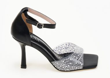 Πέδιλα με διαφάνεια και strass - Μαύρο - Issue - 