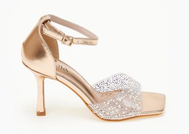 Πέδιλα με διαφάνεια και strass - Rose Gold - Issue - 