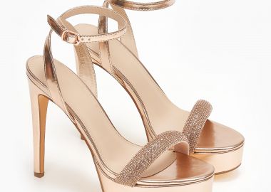 Πέδιλα με φιάπα και strass - Rose Gold - Issue - 