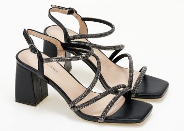 Πέδιλα με glitter και χοντρό τακούνι - Μαύρο - Issue - 