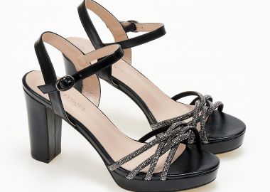 Πέδιλα με glitter και λεπτή φιάπα - Μαύρο - Issue - 