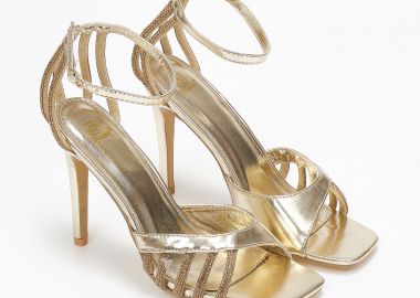 Πέδιλα με ιδιάτερη φάσα και strass - Χρυσό - Issue - 