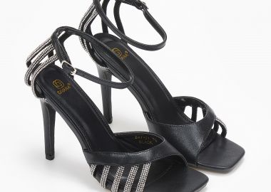 Πέδιλα με ιδιάτερη φάσα και strass - Μαύρο - Issue - 