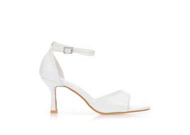 Πέδιλα με λεπτό τακούνι και μπαρέτα ΛΕΥΚΟ - Tsoukalas - 