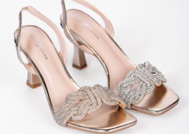 Πέδιλα με λεπτό τακούνι και στρας - Χρυσό - Issue - 