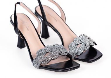 Πέδιλα με λεπτό τακούνι και στρας - Μαύρο - Issue - 