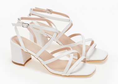 Πέδιλα με λουράκια και χοντρό τακούνι - Λευκό - Issue - 