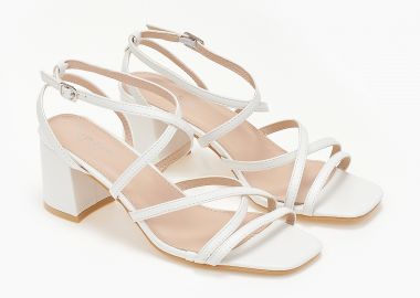 Πέδιλα με λουράκια και χοντρό τακούνι - Λευκό - Issue - 