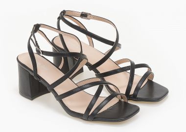 Πέδιλα με λουράκια και χοντρό τακούνι - Μαύρο - Issue - 