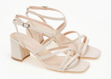 Πέδιλα με λουράκια και χοντρό τακούνι - Μπεζ - Issue - 