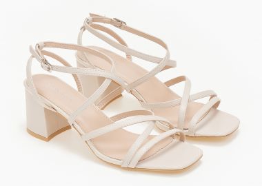 Πέδιλα με λουράκια και χοντρό τακούνι - Μπεζ - Issue - 