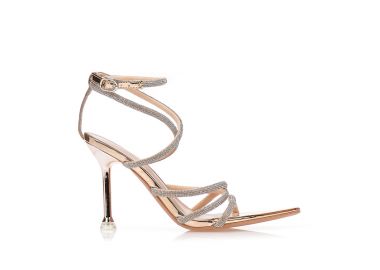 Πέδιλα με λουράκια και στρας λεπτομέρειες ΜΠΡΟΝΖΕ - Tsoukalas - 