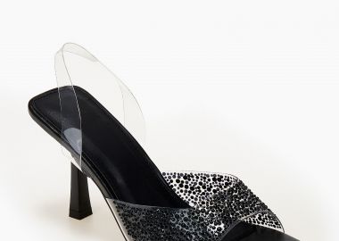 Πέδιλα με στρας και διαφάνεια - Μαύρο - Issue - 