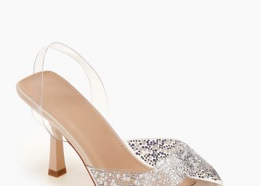 Πέδιλα με στρας και διαφάνεια - Μπεζ - Issue - 