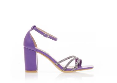 Πέδιλα μωβ δερματίνη με φάσα από λοξά λουράκια με στρας ΜΩΒ - Tsoukalas - 