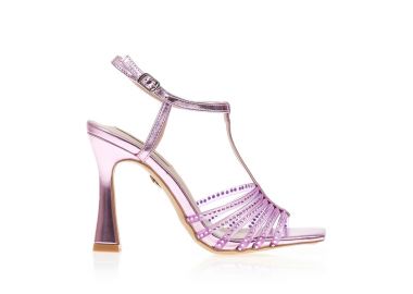 Πέδιλα μωβ δερματίνη με πολλαπλά διαφανή λουράκια και στρας ΜΩΒ - Tsoukalas - 