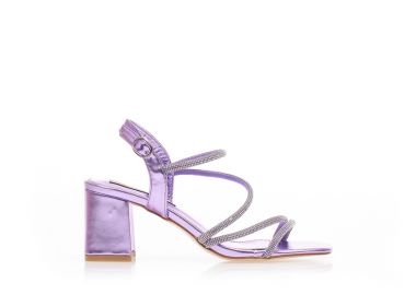 Πέδιλα μωβ δερματίνη με πολλαπλά λουράκια από στρας ΜΩΒ - Tsoukalas - 