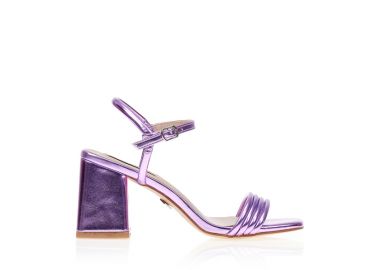 Πέδιλα μωβ δερματίνη με τετράγωνο τακούνι ΜΩΒ - Tsoukalas - 