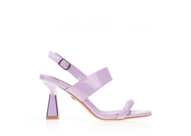 Πέδιλα μωβ λουστρίνι με ιδιαίτερο τακούνι και μεταλλικές λεπτομέρειες ΜΩΒ - Tsoukalas - 