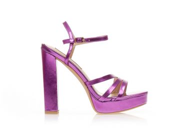 Πέδιλα μωβ μεταλλιζέ δερματίνη με φάσα από πολλαπλά λουράκια και φιάπα ΜΩΒ - Tsoukalas - 