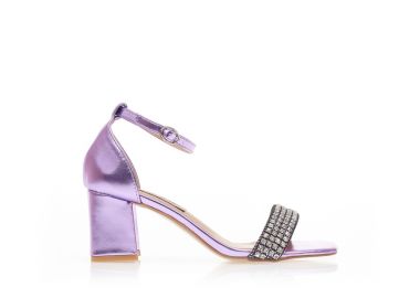 Πέδιλα μωβ μεταλλιζέ δερματίνη με φάσα από στρας ΜΩΒ - Tsoukalas - 