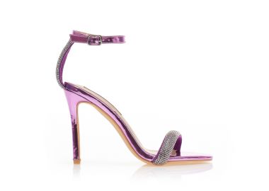 Πέδιλα μωβ μεταλλιζέ δερματίνη με φάσα και ιδιαίτερο λουράκι στον αστράγαλο από στρας ΜΩΒ - Tsoukalas - 