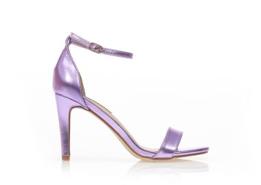 Πέδιλα μωβ μεταλλιζέ δερματίνη με λουράκι στον αστράγαλο ΜΩΒ - Tsoukalas - 