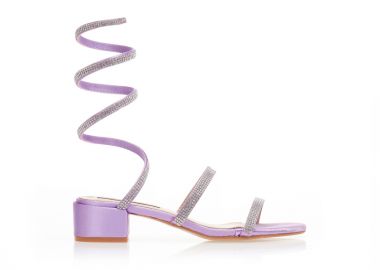 Πέδιλα μωβ σατέν με λουράκια από στρας ΜΩΒ - Tsoukalas - 