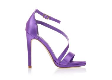 Πέδιλα μωβ σατέν με λοξό λουράκι και φιάπα ΜΩΒ - Tsoukalas - 