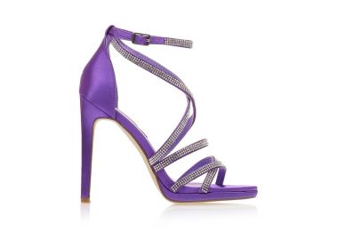 Πέδιλα μωβ σατέν με πολλαπλά λουράκια από στρας ΜΩΒ - Tsoukalas - 