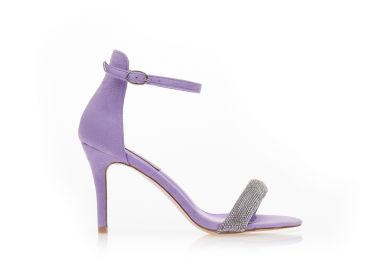 Πέδιλα μωβ σουέτ με φάσα από στρας και λουράκι στον αστράγαλο ΜΩΒ - Tsoukalas - 