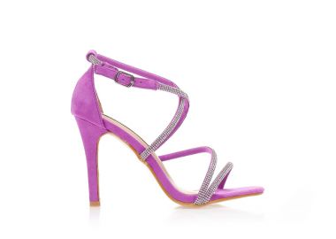 Πέδιλα μωβ σουέτ με πολλαπλά λουράκια από στρας ΜΩΒ - Tsoukalas - 