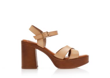 Πέδιλα μπεζ δερματίνη με χιαστί φάσα ΜΠΕΖ - Tsoukalas - 