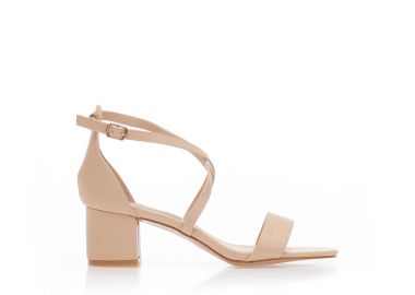 Πέδιλα μπεζ δερματίνη με χιαστί λουράκια ΜΠΕΖ - Tsoukalas - 