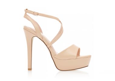 Πέδιλα μπεζ δερματίνη με φάσα και χιαστί λουράκια ΜΠΕΖ - Tsoukalas - 