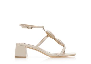 Πέδιλα μπεζ δερματίνη με κοκκάλινα διακοσμητικά ΜΠΕΖ - Tsoukalas - 