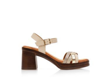 Πέδιλα μπεζ δερματίνη με πολλαπλά χρυσά λούρεξ λουράκια ΜΠΕΖ - Tsoukalas - 