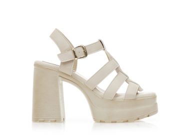 Πέδιλα μπεζ δερματίνη με πολλαπλά λουράκια ΜΠΕΖ - Tsoukalas - 