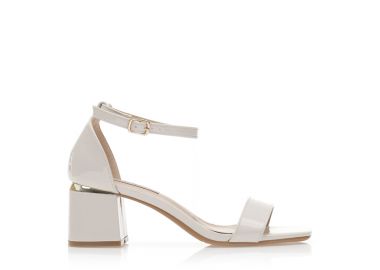 Πέδιλα μπεζ λουστρίνι με χρυσή λεπτομέρεια στο τακούνι ΜΠΕΖ - Tsoukalas - 