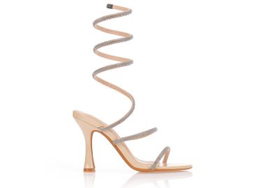 Πέδιλα μπέζ με περιστρεφόμενα λουράκια και στρας ΜΠΕΖ - Tsoukalas - 