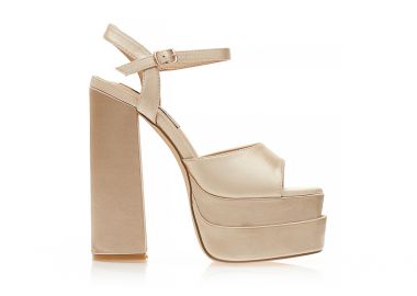 Πέδιλα μπεζ σατέν δίπατα με φάσα και λουράκια στον αστράγαλο ΜΠΕΖ - Tsoukalas - 