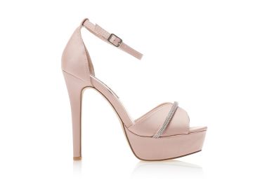 Πέδιλα μπεζ σατέν με φάσα από στρας και λουράκι στον αστράγαλο ΜΠΕΖ - Tsoukalas - 