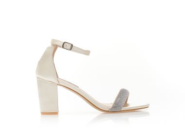 Πέδιλα μπεζ σατέν με φάσα από στρας ΜΠΕΖ - Tsoukalas - 