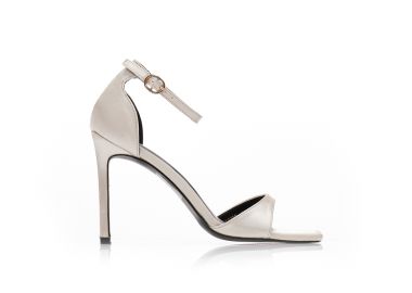 Πέδιλα μπεζ σατέν με φάσα και λουράκι στον αστράγαλο ΜΠΕΖ - Tsoukalas - 