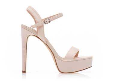 Πέδιλα μπεζ σατέν με φιάπα ΜΠΕΖ - Tsoukalas - 